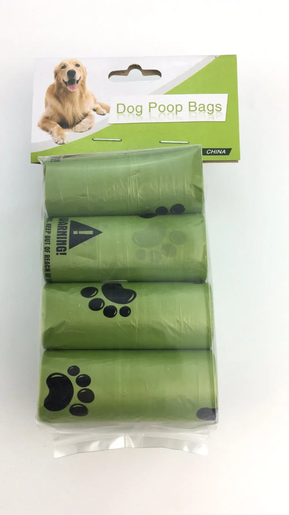PE degradable pet waste pickup bag flat mouth design 32cm length grass green roll packaging