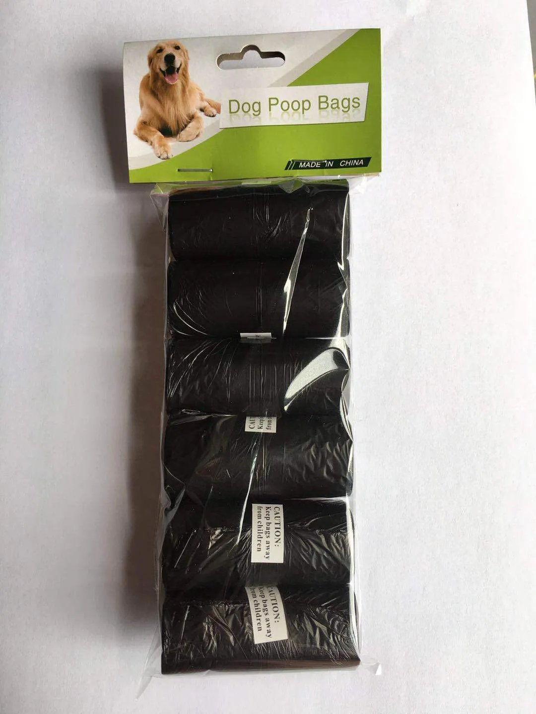 PE degradable pet waste pickup bag flat mouth design 32cm length grass green roll packaging