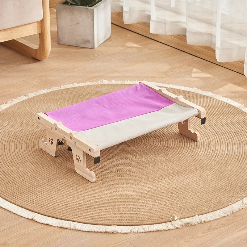 Wooden framed cat hanging hammock bed mounted on a window sill, available in seven style variations.