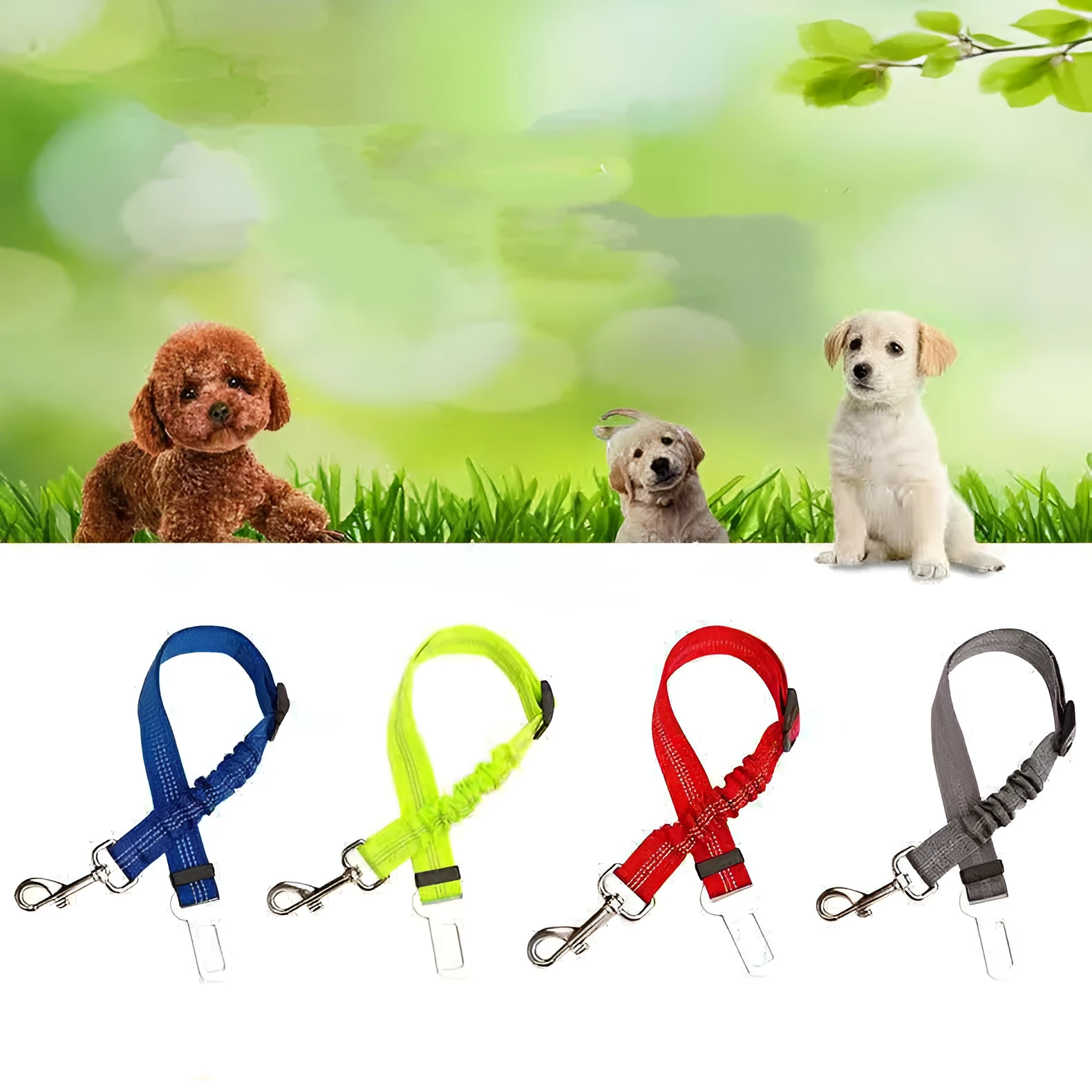 Reflective cushioning dog car seat belt 70x2.5cm high-strength polyester with alloy chrome-plated buckle