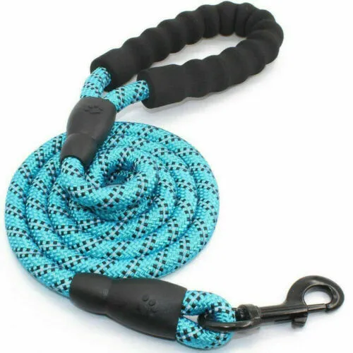 Reflective nylon braided traction rope for dog walking, 1.5m length, blue colour, on white background
