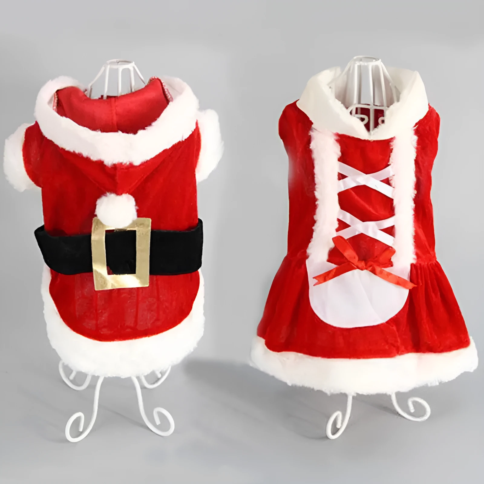 Red plaid acrylic Christmas dog vest and skirt set for small dogs in sizes XXS to L
