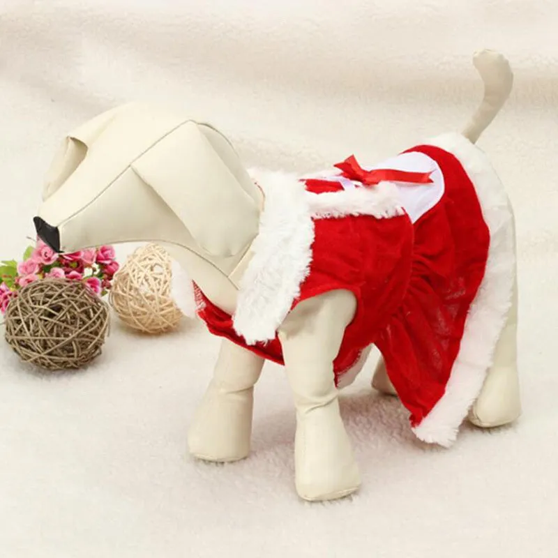Red plaid acrylic Christmas dog vest and skirt set for small dogs in sizes XXS to L