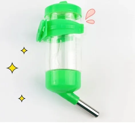 Green ball kettle leak-proof water feeder for small pet cages, shown with a 60ml glass tube.