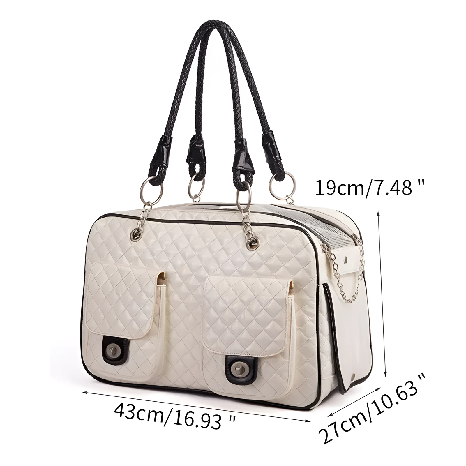 Portable PVC pet bag for Teddy pets, available in black and white, lightweight carrier for small dogs