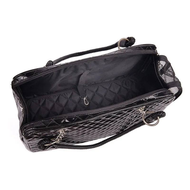 Portable PVC pet bag for Teddy pets, available in black and white, lightweight carrier for small dogs