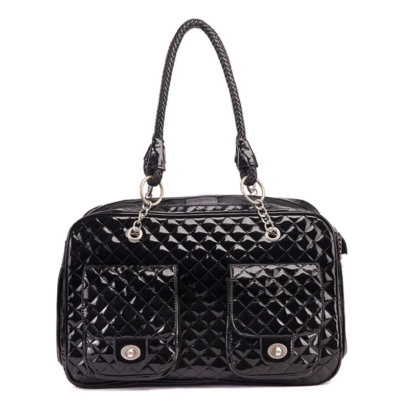 Portable PVC pet bag for Teddy pets, available in black and white, lightweight carrier for small dogs