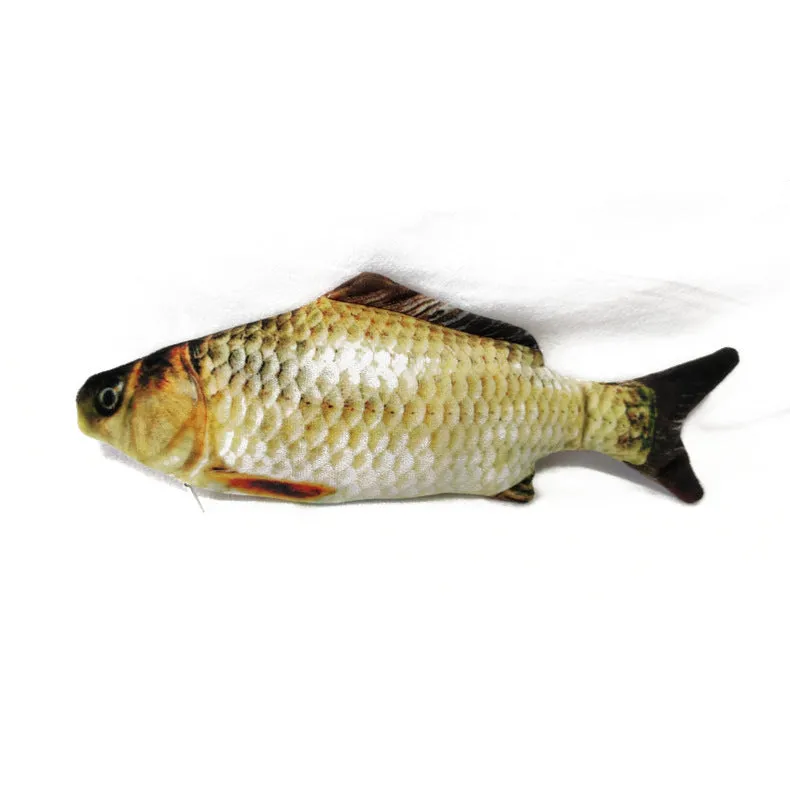 Plush bionic fish cat toy emulating beating fish motion, available in four styles