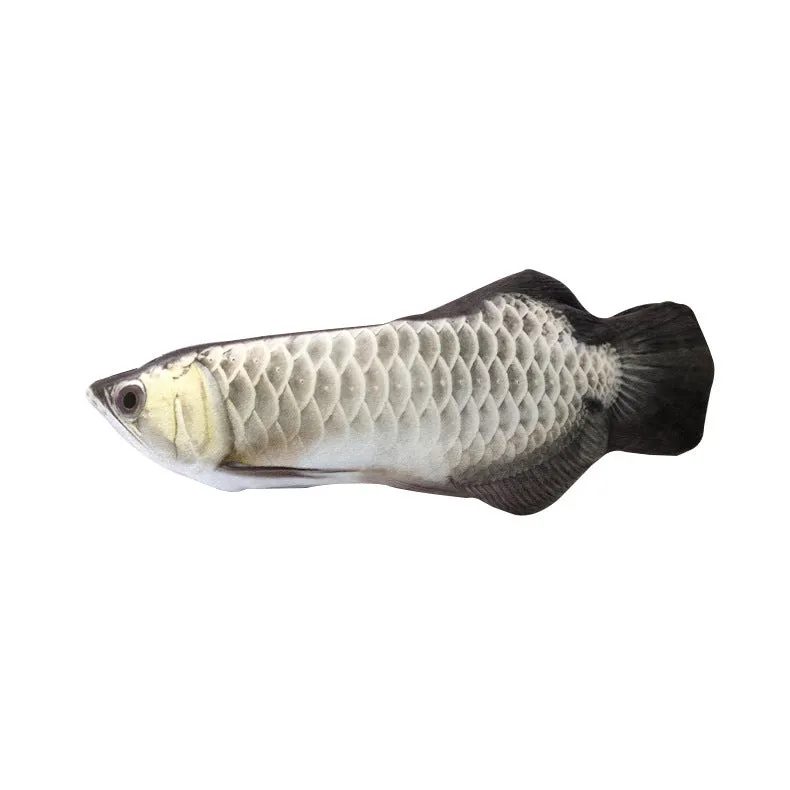 Plush bionic fish cat toy emulating beating fish motion, available in four styles
