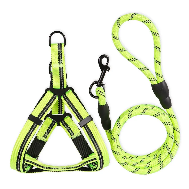 Nylon reflective dog leash with chest back harness in black, for small to medium dogs