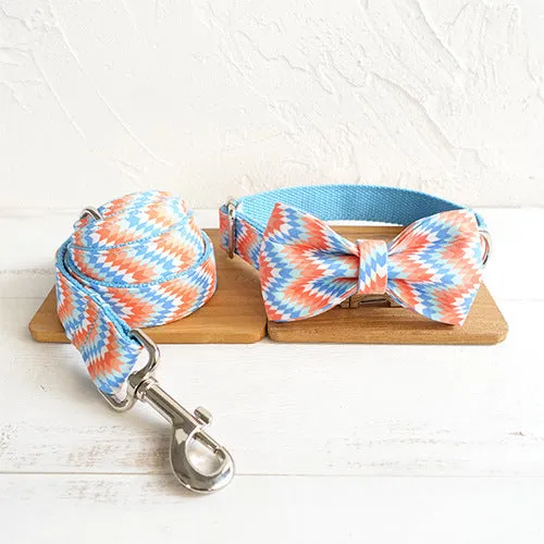 Money loop dog leash set in orange blue with polyester running rope on white background