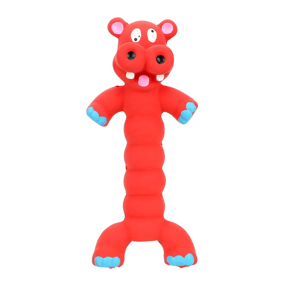 A squeaky pet vocal toy featuring latex and plush materials in a bright colour for interactive play