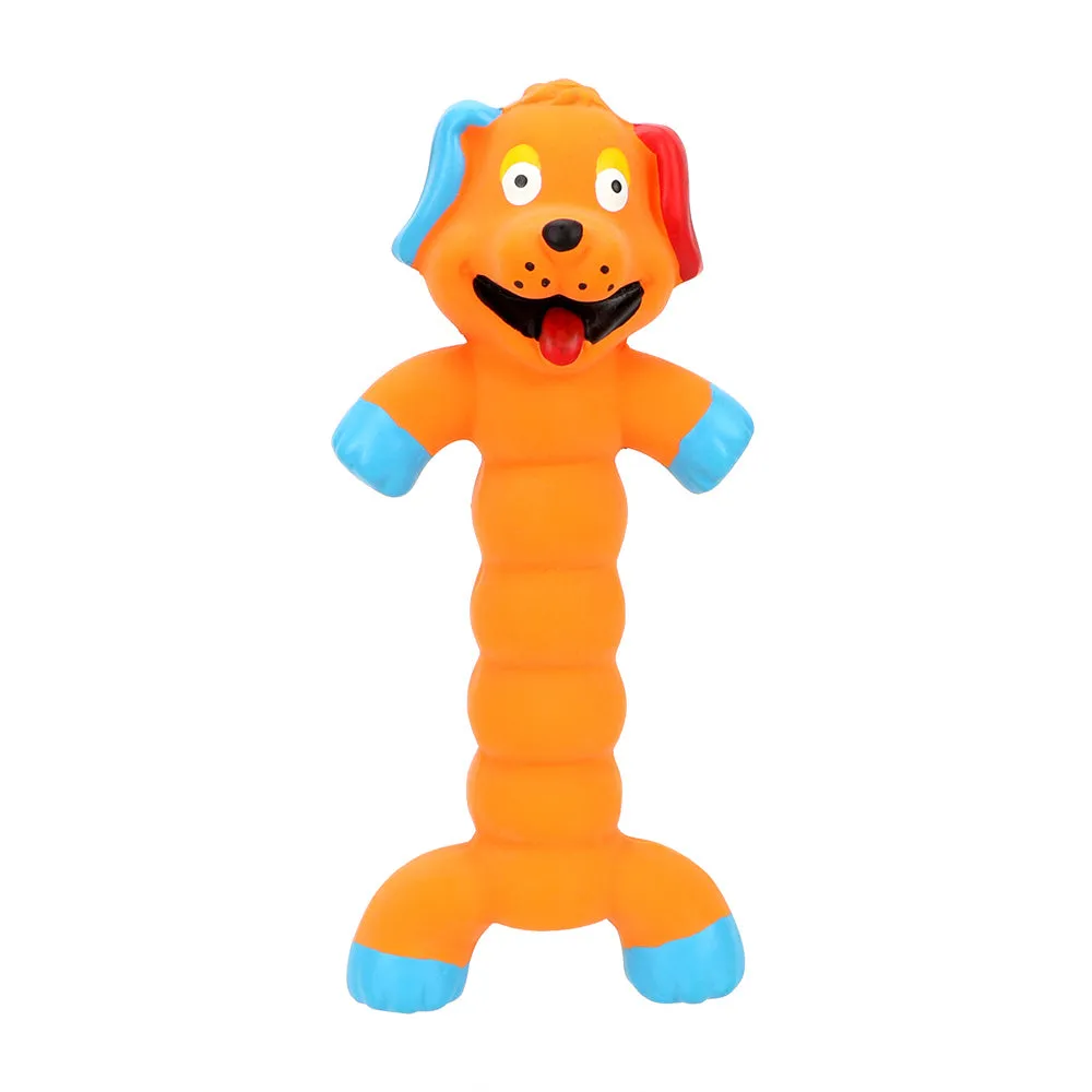 A squeaky pet vocal toy featuring latex and plush materials in a bright colour for interactive play
