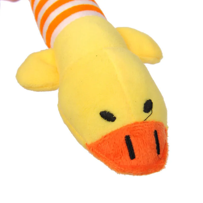 A squeaky pet vocal toy featuring latex and plush materials in a bright colour for interactive play