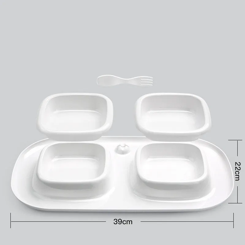 Milky white plastic double pet cat bowl by Cat Le Shi with two separate compartments