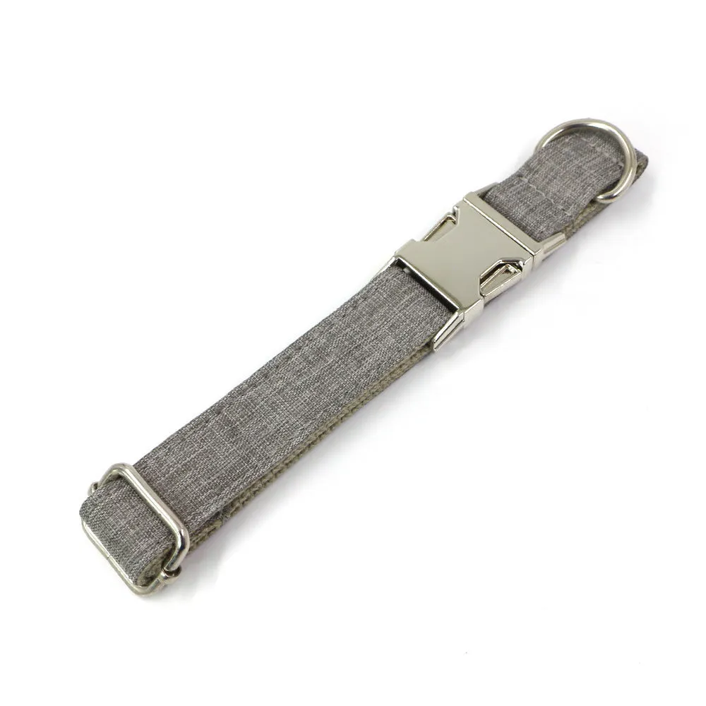 Polyester dog collar and leash set in gentleman gray with bow, five sizes XS to XL for outdoor walking