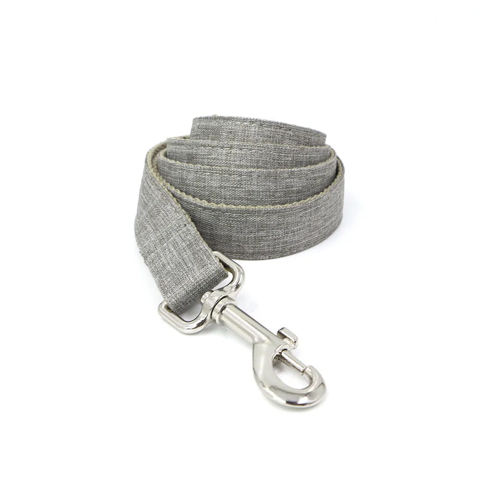 Polyester dog collar and leash set in gentleman gray with bow, five sizes XS to XL for outdoor walking