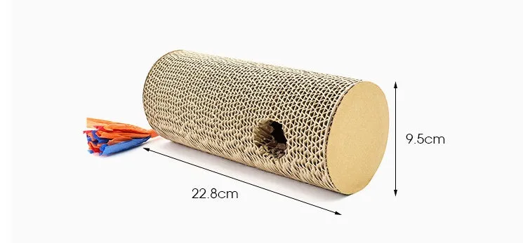 Cat scratching board made from environmental protection corrugated paper in beige and brown, suitable for floor or wall mounting.