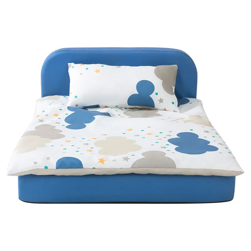 Sponge pet bed with blue starry sky pattern, washable twill peach skin cover, and anti-slip Oxford fabric bottom