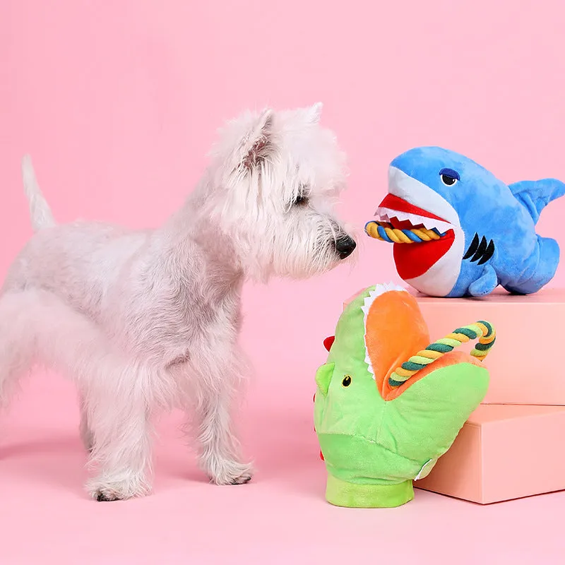 Soft plush monster shark dog toy for pet cuddles and gifting