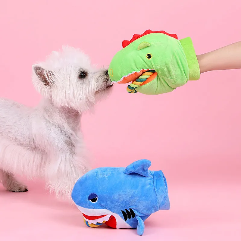 Soft plush monster shark dog toy for pet cuddles and gifting
