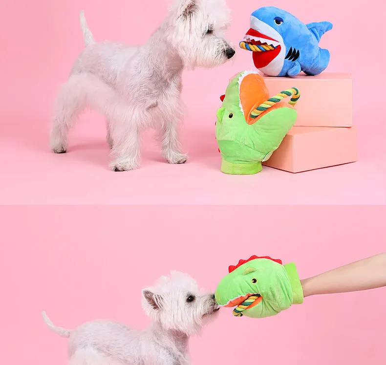 Soft plush monster shark dog toy for pet cuddles and gifting