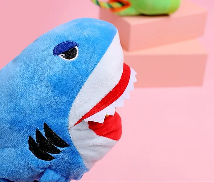 Soft plush monster shark dog toy for pet cuddles and gifting