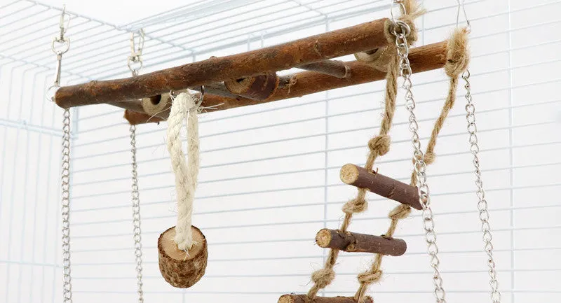 Wooden suspension bridge ladder climbing frame toy for small pets in natural wood colour, size 27x8x23cm