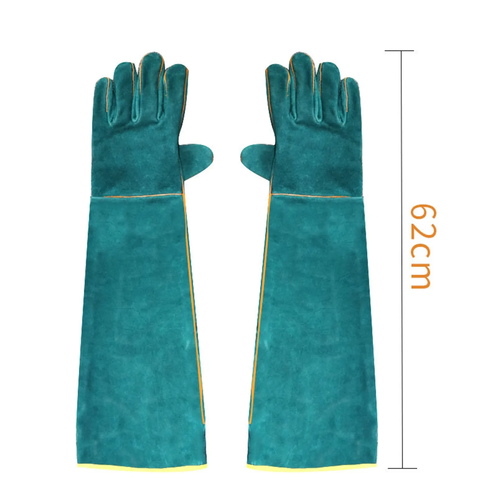 Dark green leather pet handling gloves with extended sleeves for animal bite protection