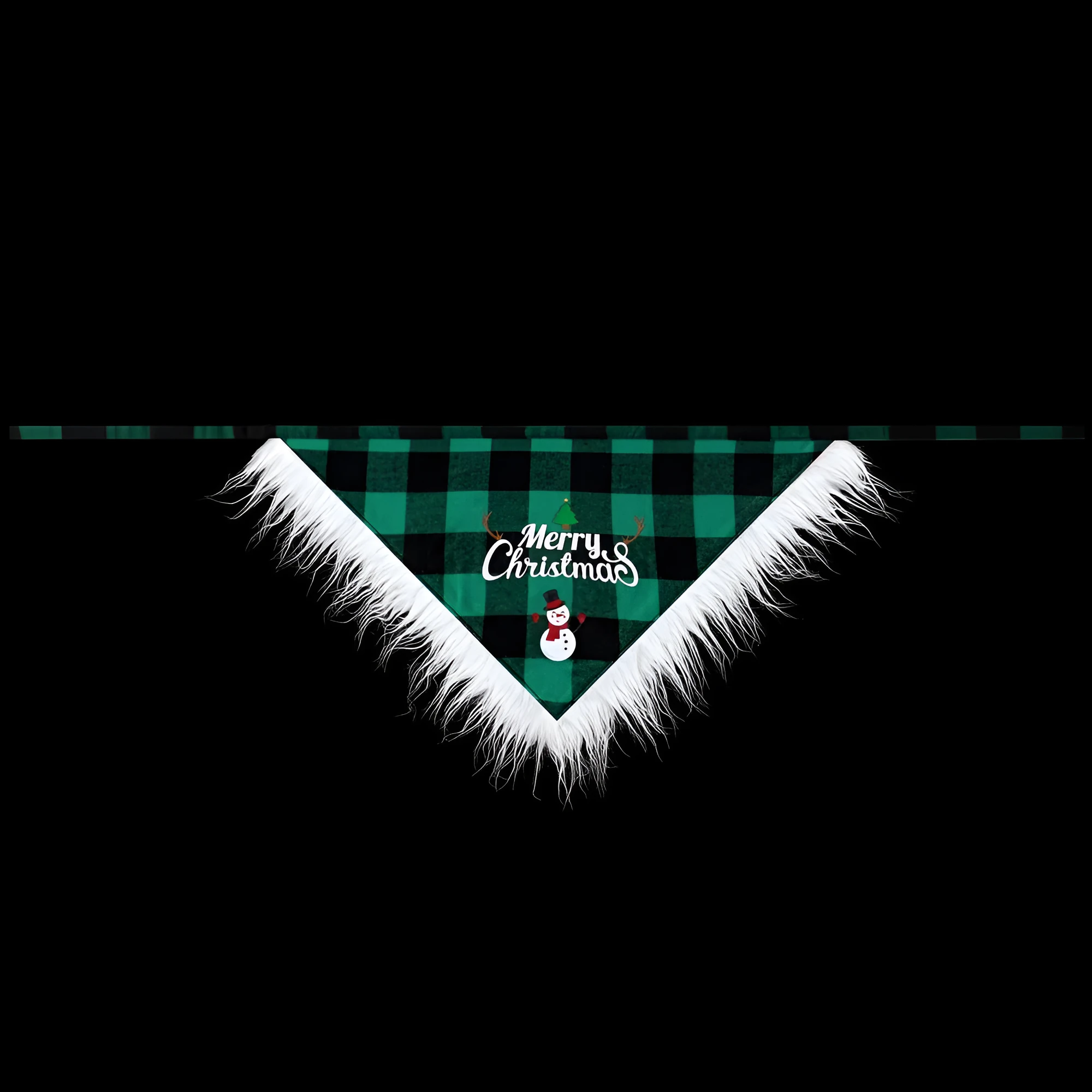 Lace Christmas dog scarf plaid cotton twill weave red green size L pet bandana