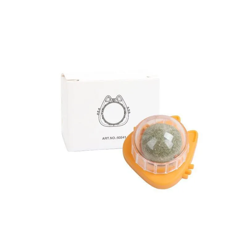 Colourful rotating catnip ball wall toy with edible mint material in cat face shape