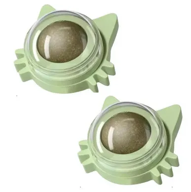 Colourful rotating catnip ball wall toy with edible mint material in cat face shape