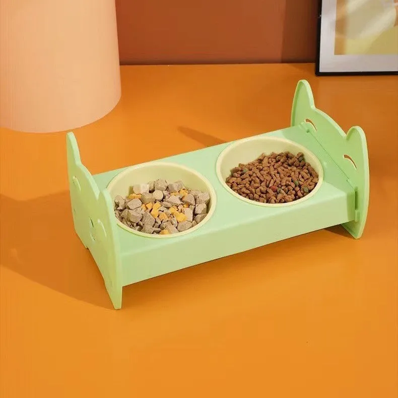 Anti-spill plastic pet bowl for dogs and cats 19x39x8cm in avocado green