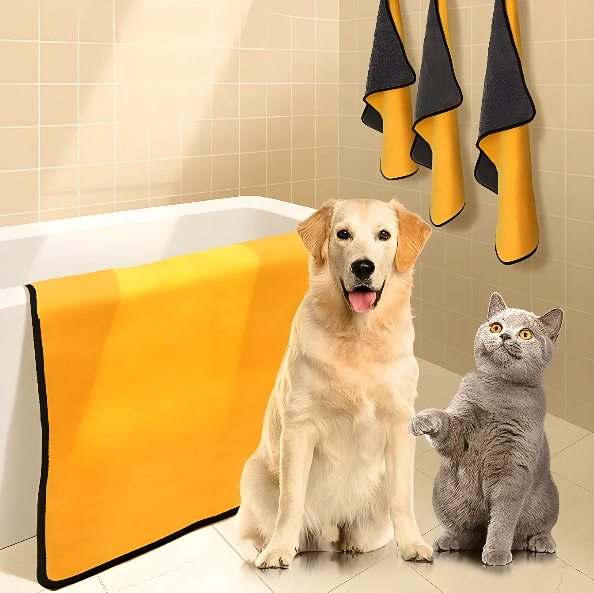 Dog absorbent bath towel made from microfibre cloth in three sizes