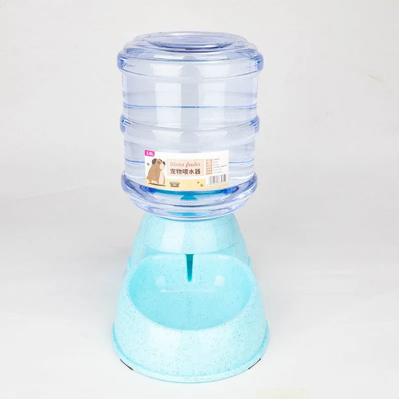 Automatic pet feeder and drinker combo set with plastic feeding trough and drinking trough for cats and dogs