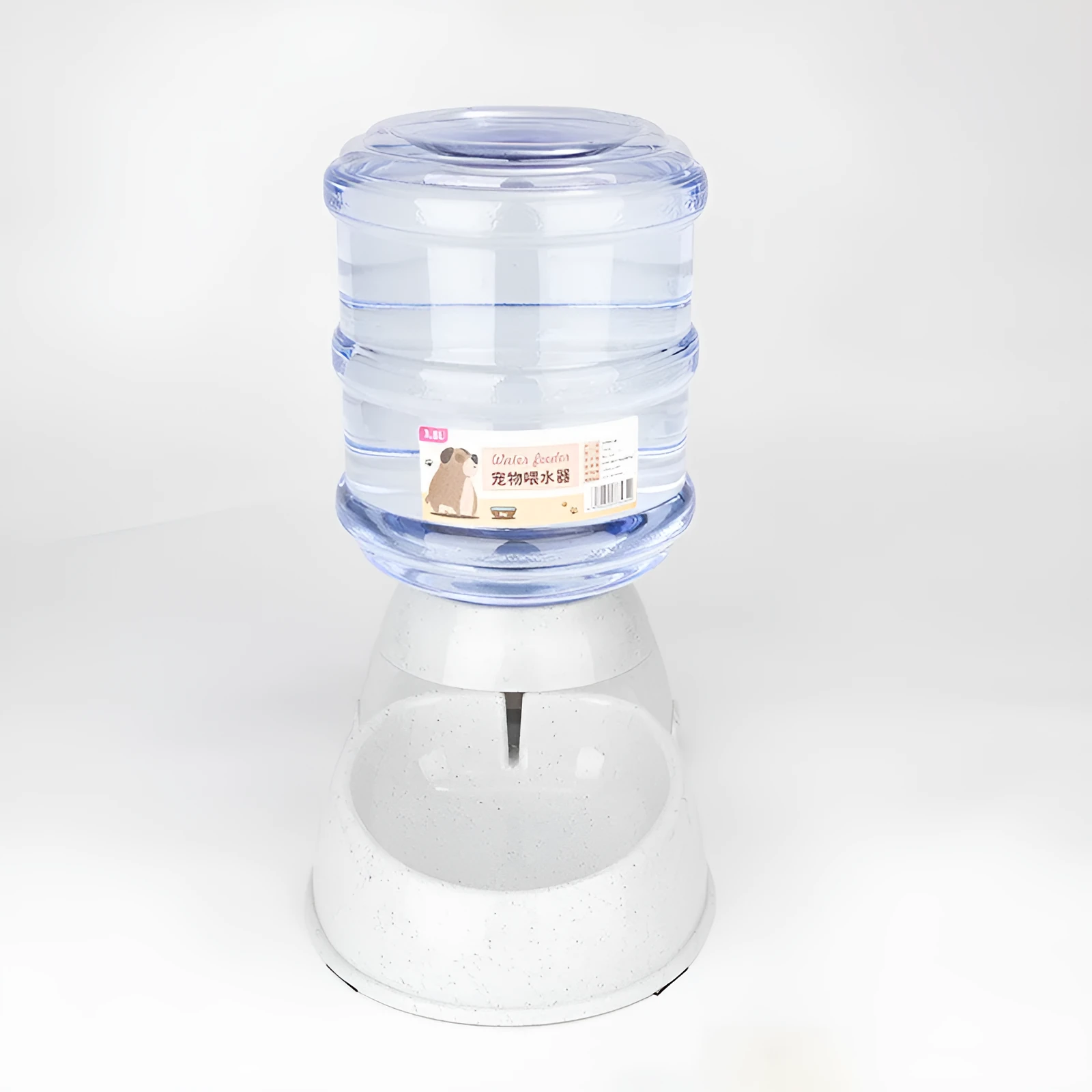 Automatic pet feeder and drinker combo set with plastic feeding trough and drinking trough for cats and dogs