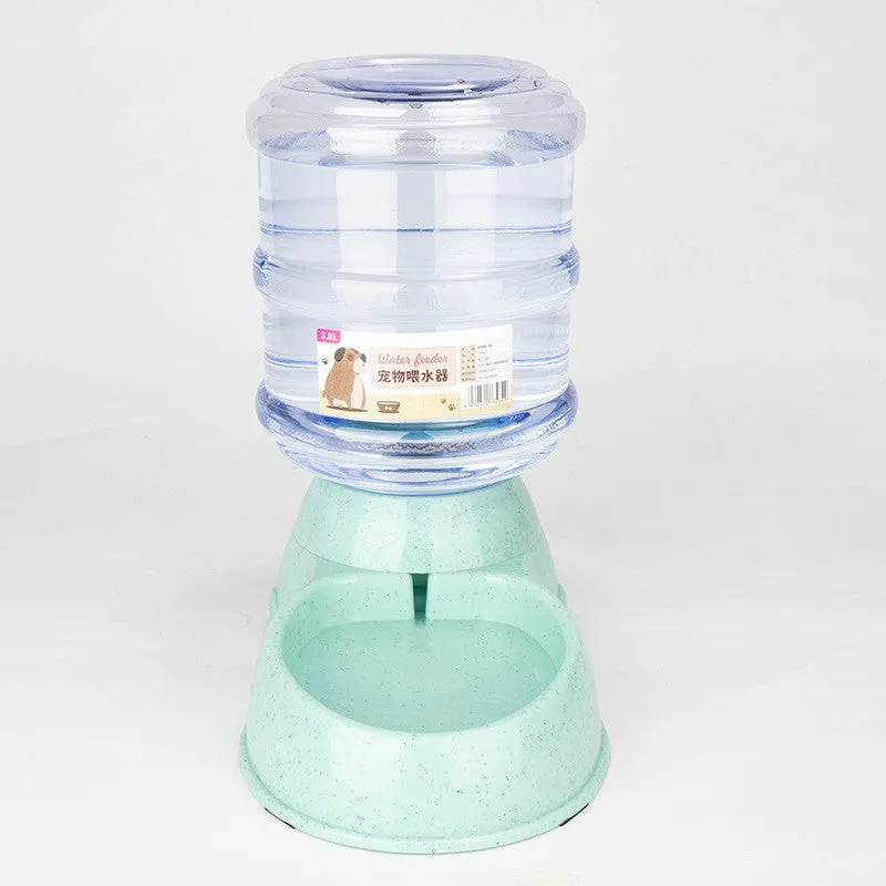 Automatic pet feeder and drinker combo set with plastic feeding trough and drinking trough for cats and dogs