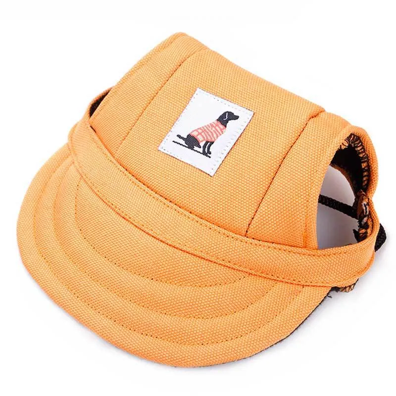 Pet dog baseball hat in black polyester on a small dog, with brim for sun shade, size S