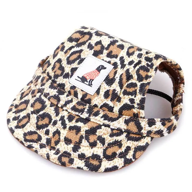 Pet dog baseball hat in black polyester on a small dog, with brim for sun shade, size S