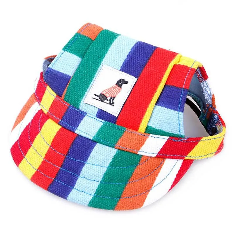 Pet dog baseball hat in black polyester on a small dog, with brim for sun shade, size S