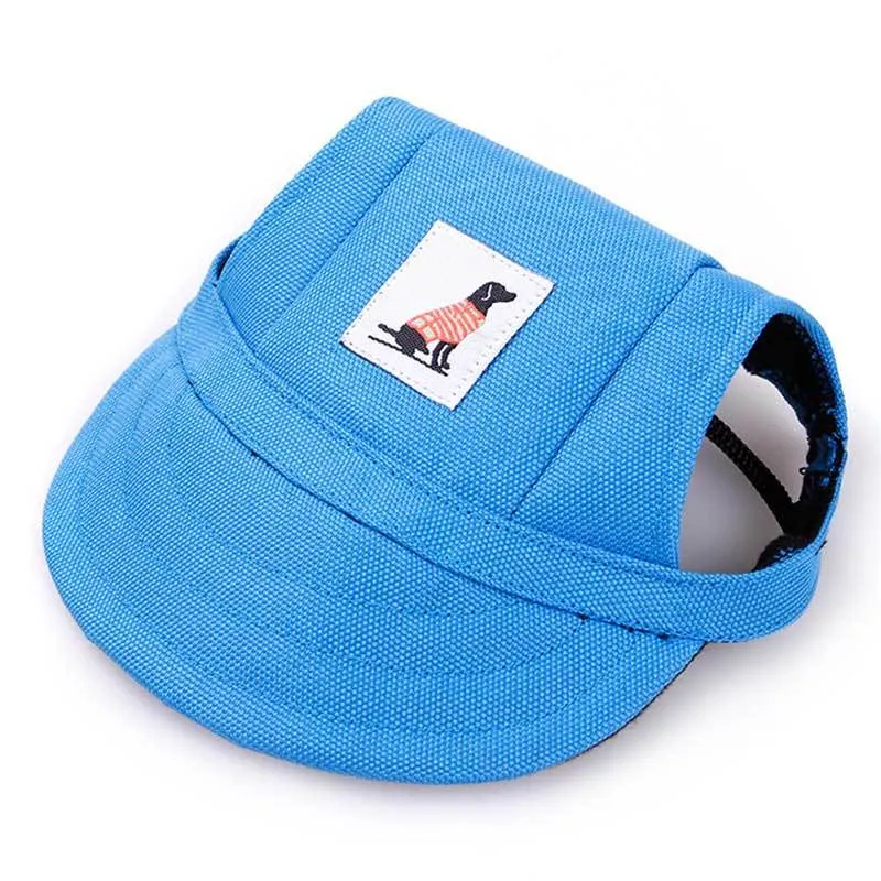 Pet dog baseball hat in black polyester on a small dog, with brim for sun shade, size S