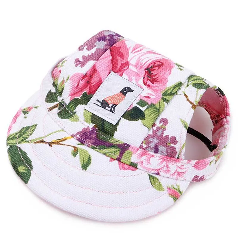 Pet dog baseball hat in black polyester on a small dog, with brim for sun shade, size S
