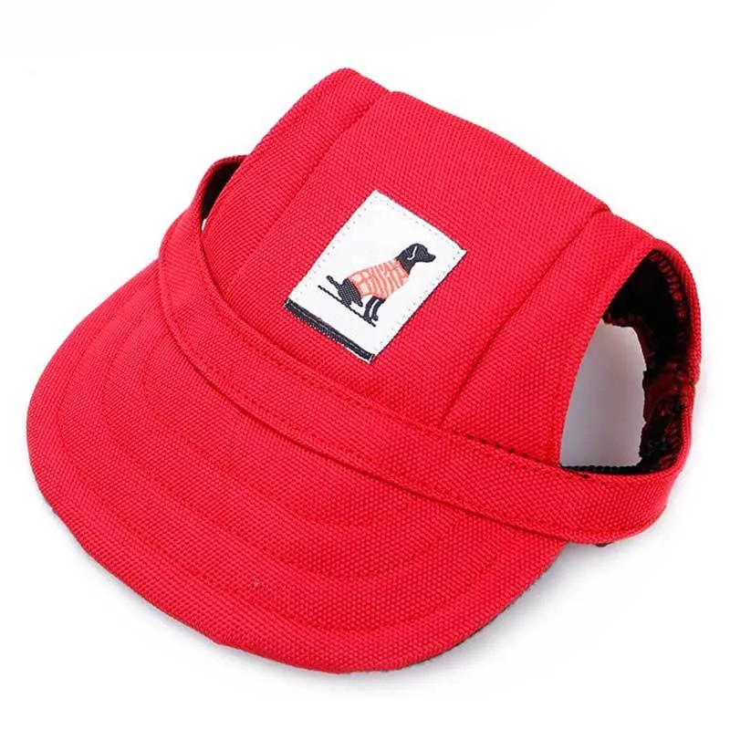 Pet dog baseball hat in black polyester on a small dog, with brim for sun shade, size S