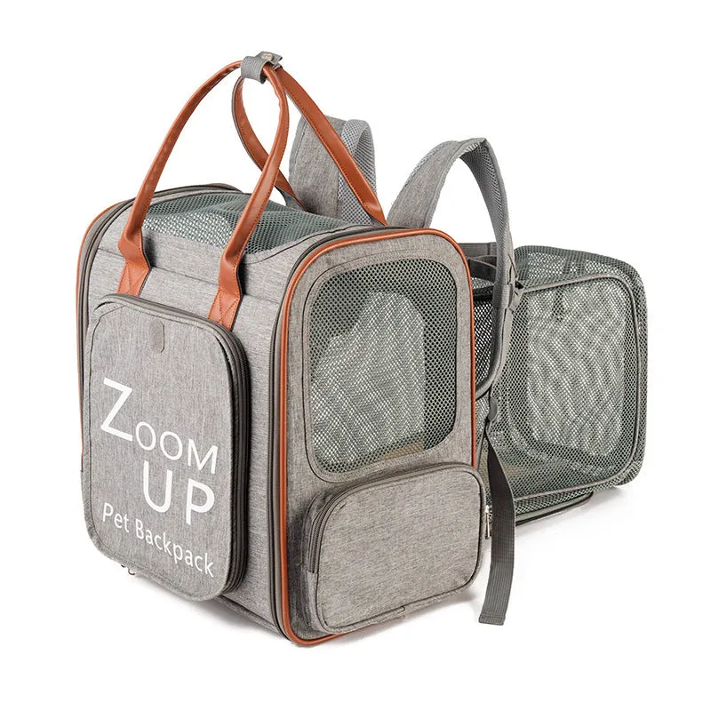Large capacity expandable Oxford cloth pet bag with transparent mesh window for cats and dogs