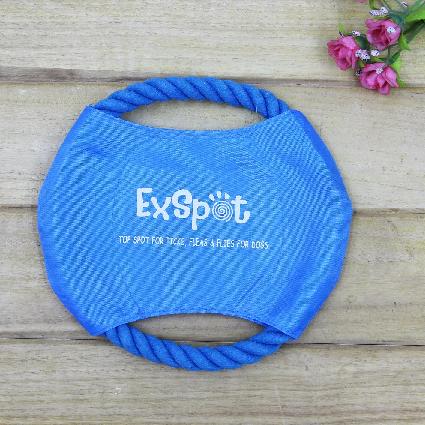 Canvas and rope dog flying disc toy 19cm diameter on grass for outdoor fetch