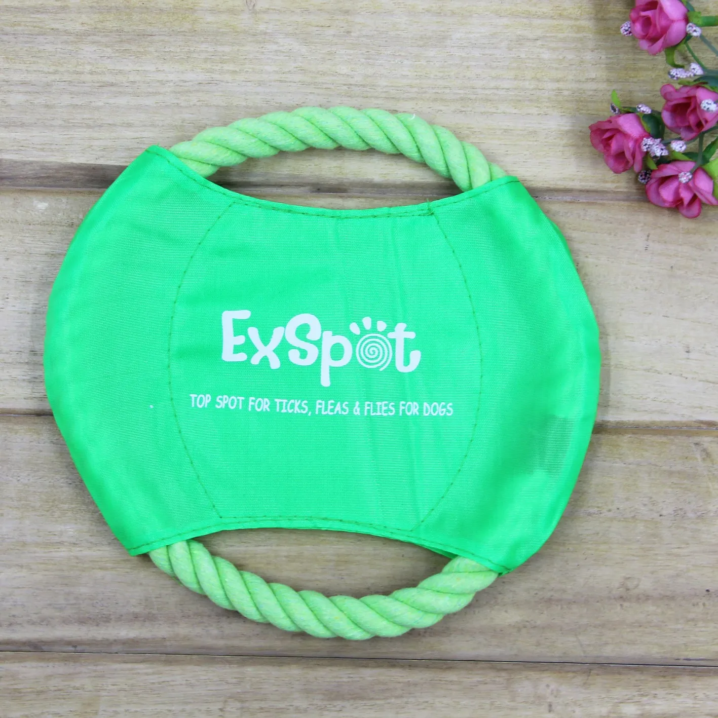 Canvas and rope dog flying disc toy 19cm diameter on grass for outdoor fetch