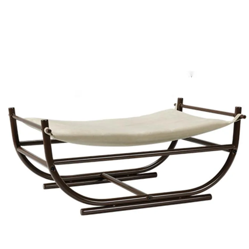 Iron cat hammock pet sofa bed in milk tea colour on a white background, semicircle design