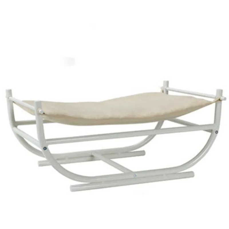 Iron cat hammock pet sofa bed in milk tea colour on a white background, semicircle design