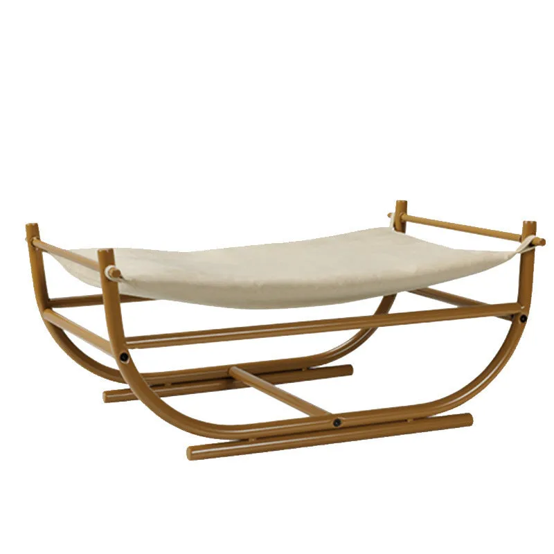 Iron cat hammock pet sofa bed in milk tea colour on a white background, semicircle design