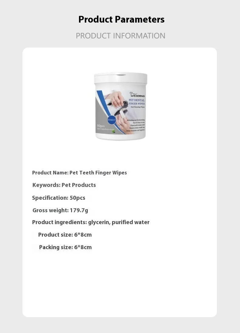 Can of 50 pet teeth cleaning finger wipes with finger stall for dog dental care